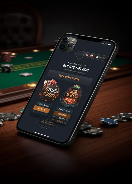 Afbeelding van een Spinsino Casino bonusbanner met gratis spins en casinofiches, die de exclusieve welkomstaanbieding symboliseert voor nieuwe spelers.